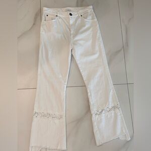 Sandro White Flare Jeans with Lace Inset
